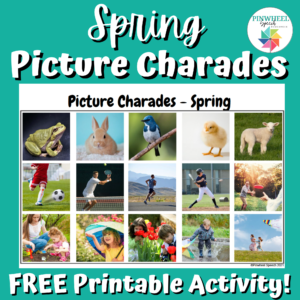 Image shows spring pictures that you can download and use to play charades.