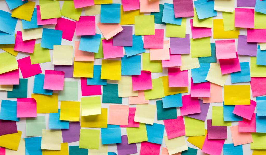 A wall of colorful sticky notes