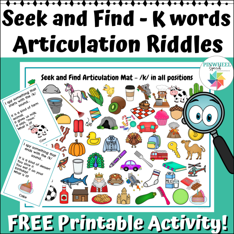 Image shows a Seek and Find K game with a printable mat and cards