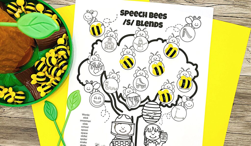 Image shows a bee game paired with a bee worksheet