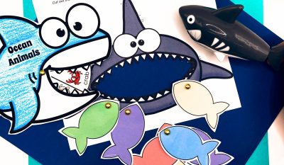 Image shows a variety of shark themed activities
